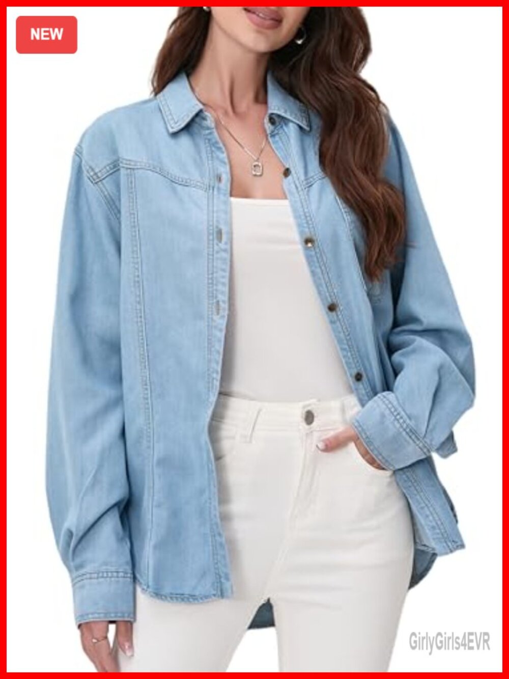 Tencel Oversized Denim Button Down Shirt Long Sleeve